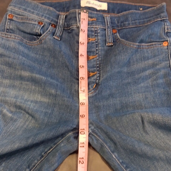 Madewell Cali Demi Boot Blue Straight Leg Jeans With Raw Hem - Picture 7 of 11